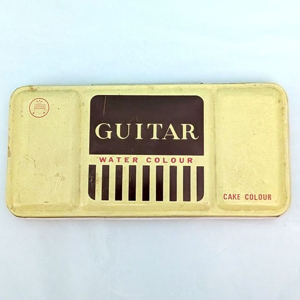 Vintage Guitar Watercolor Cake Colour 12 Paint Art Craft Japanese Retro Painting